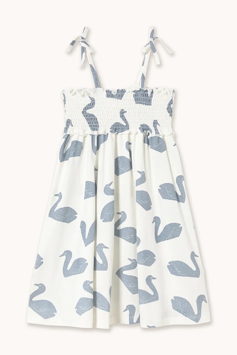 Dievčenské bavlnené šaty Tinycottons BIG SWANS KNITTED DRESS biela farba, midi, áčkový strih, SS26-003