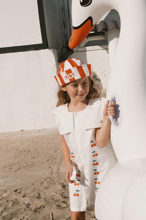 Tinycottons sukienka bawełniana dziecięca MINI CHERRIES TWILL DRESS kolor biały mini prosta SS26-311