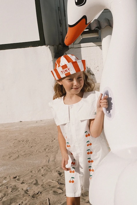 Tinycottons sukienka bawełniana dziecięca MINI CHERRIES TWILL DRESS kolor biały mini prosta SS26-311