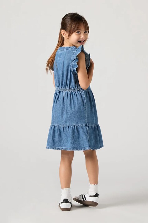 Levi's sukienka bawełniana dziecięca FLUTTER SLEEVE BUTTON UP D kolor niebieski midi rozkloszowana 3EP551