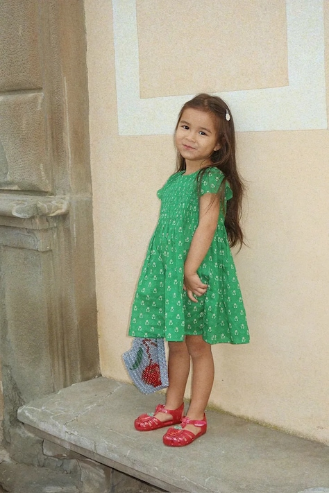 Παιδικό βαμβακερό φόρεμα Konges Sløjd CAMI SMOCK DRESS GOTS χρώμα: πράσινο, KS104719