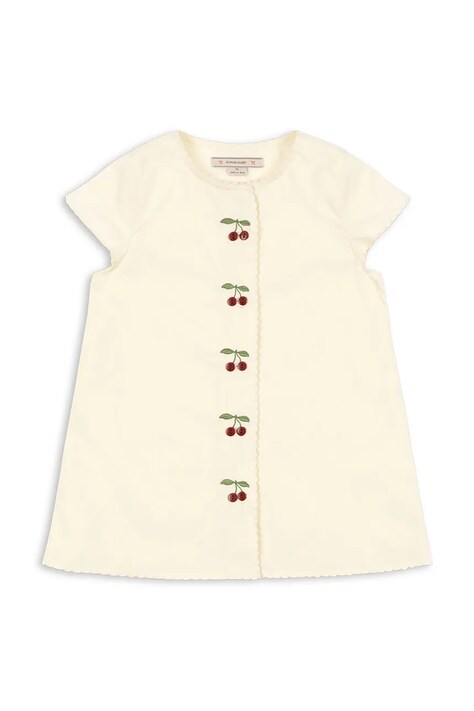 Konges Sløjd sukienka bawełniana dziecięca EVIA CHERRY DRESS GOTS kolor beżowy mini prosta KS104794