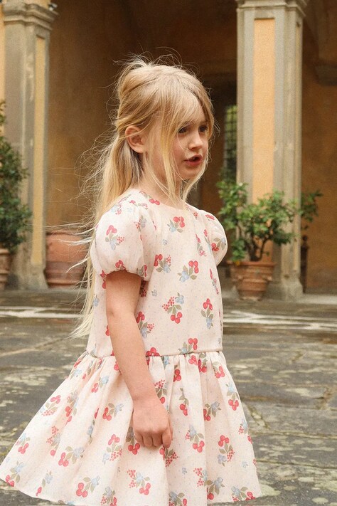 Konges Sløjd sukienka babydoll ZIA DRESS beżowa z nadrukiem KS105140