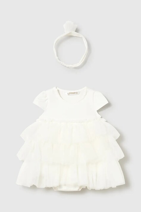 Mayoral Newborn sukienka niemowlęca kolor beżowy mini rozkloszowana 1601