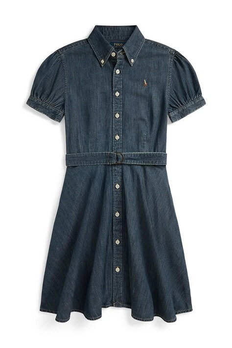 Dječja pamučna haljina Polo Ralph Lauren boja: tamno plava, mini, širi se prema dolje, 313A11970001