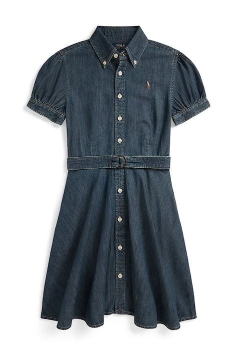 Dievčenské bavlnené šaty Polo Ralph Lauren tmavomodrá farba, mini, áčkový strih, 313A11970001