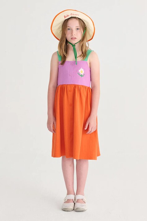 Bobo Choses sukienka bawełniana dziecięca Pixel Daisy kolor pomarańczowy mini rozkloszowana B126AC108