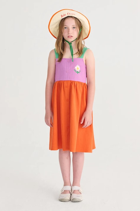 Bobo Choses rochie din bumbac pentru copii Pixel Daisy culoarea portocaliu, mini, evazați, B126AC108