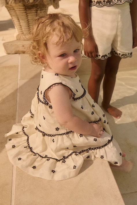 Detské šaty s prímesou ľanu Abel&Lula béžová farba, mini, áčkový strih, 5022