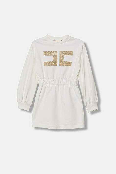 Elisabetta Franchi sukienka bawełniana dziecięca kolor beżowy mini rozkloszowana EFAB657.0.FF002