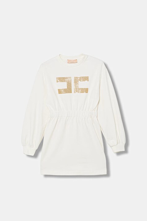 Elisabetta Franchi sukienka bawełniana dziecięca kolor beżowy mini rozkloszowana EFAB657.0.FF002