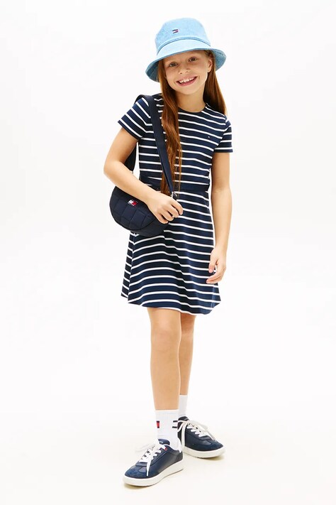 Tommy Hilfiger sukienka letnia z modalem granatowa gładka KG0KG09149