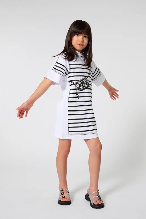 Dječja pamučna haljina Marc Jacobs boja: bijela, mini, ravna, W60715
