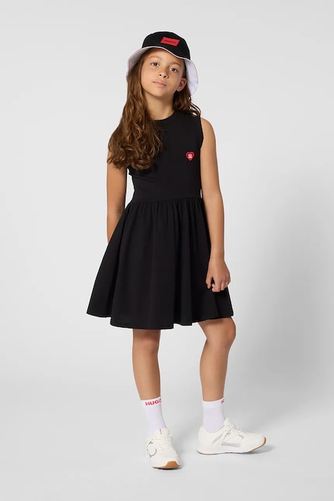 HUGO sukienka bawełniana dziecięca kolor czarny mini rozkloszowana G00984