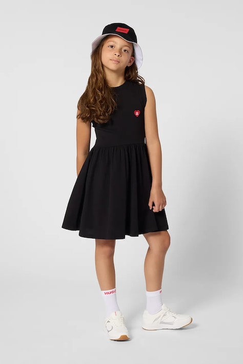 HUGO sukienka bawełniana dziecięca kolor czarny mini rozkloszowana G00984