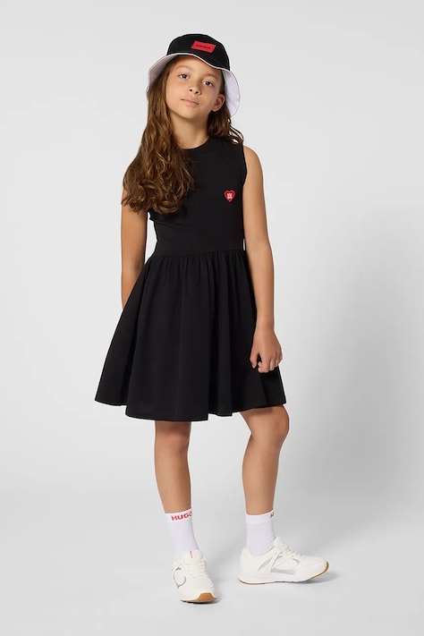 HUGO sukienka bawełniana dziecięca kolor czarny mini rozkloszowana G00984