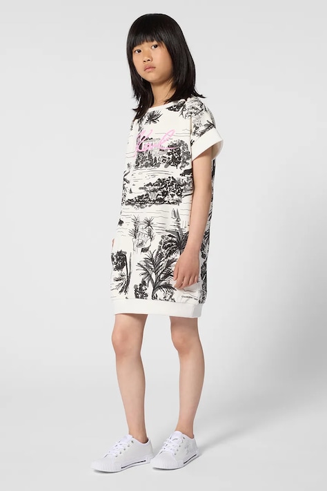 Dievčenské bavlnené šaty Karl Lagerfeld čierna farba, midi, rovný strih, Z31156