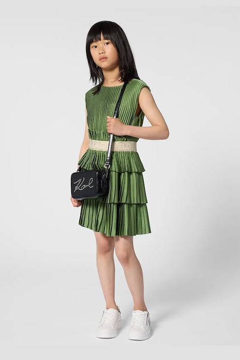 Dievčenské šaty Karl Lagerfeld zelená farba, mini, áčkový strih, Z31144