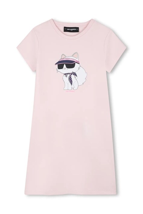 Karl Lagerfeld sukienka bawełniana dziecięca kolor różowy mini prosta Z31155