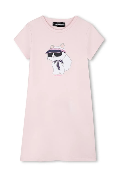 Dievčenské bavlnené šaty Karl Lagerfeld ružová farba, mini, rovný strih, Z31155