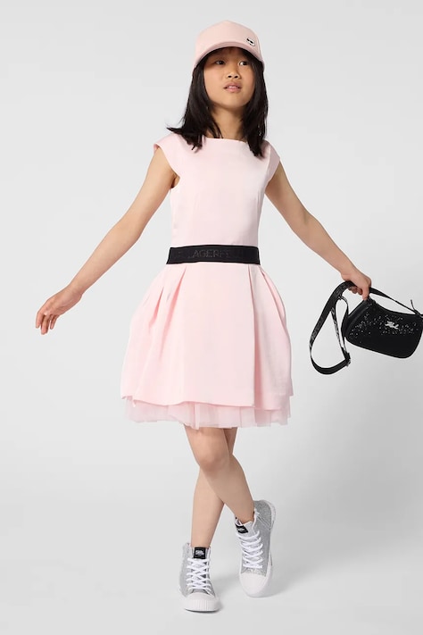 Dievčenské šaty Karl Lagerfeld ružová farba, mini, áčkový strih, Z31143