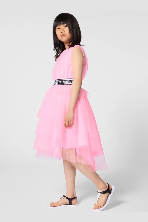 Dievčenské šaty Karl Lagerfeld ružová farba, mini, áčkový strih, Z31147
