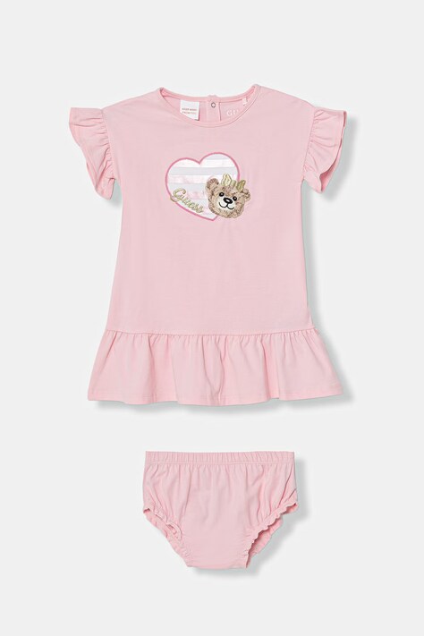 Guess sukienka z bawełną różowa A6GK01 K6YW4