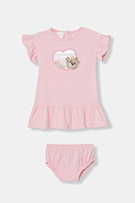 Guess sukienka z bawełną różowa A6GK01 K6YW4