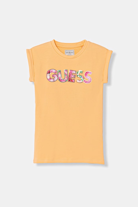 Guess sukienka bawełniana z elastanem pomarańczowa K6GK10 KAE24