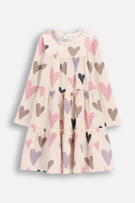 Coccodrillo sukienka dziecięca kolor beżowy midi rozkloszowana HEARTS GIRL KIDS
