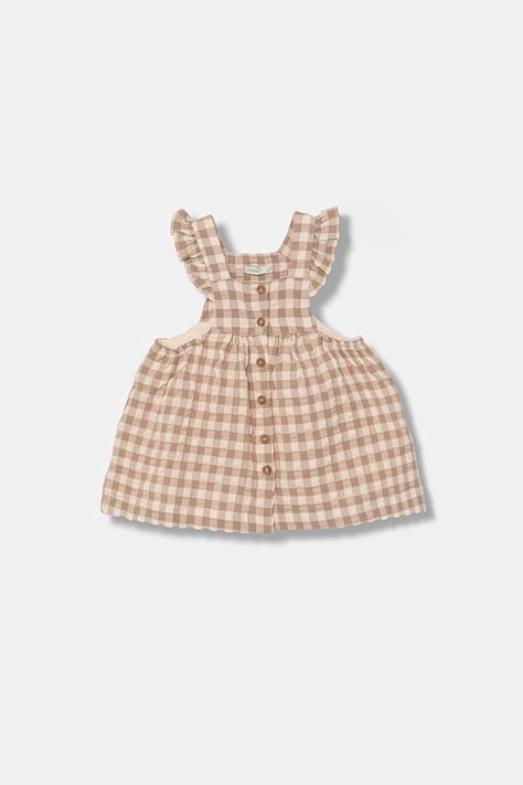 United Colors of Benetton sukienka letnia beżowa w kratkę 4WIDAV00S