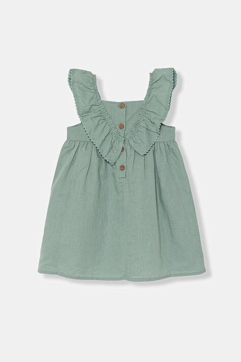 United Colors of Benetton sukienka letnia z lnem turkusowa gładka 43WBGV02S