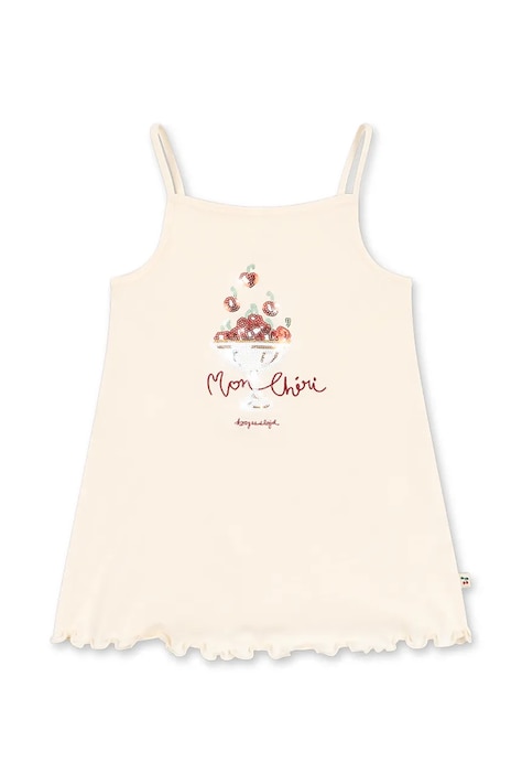 Konges Sløjd šaty bavlnené FAMO STRAP DRESS GOTS béžové s potlačou