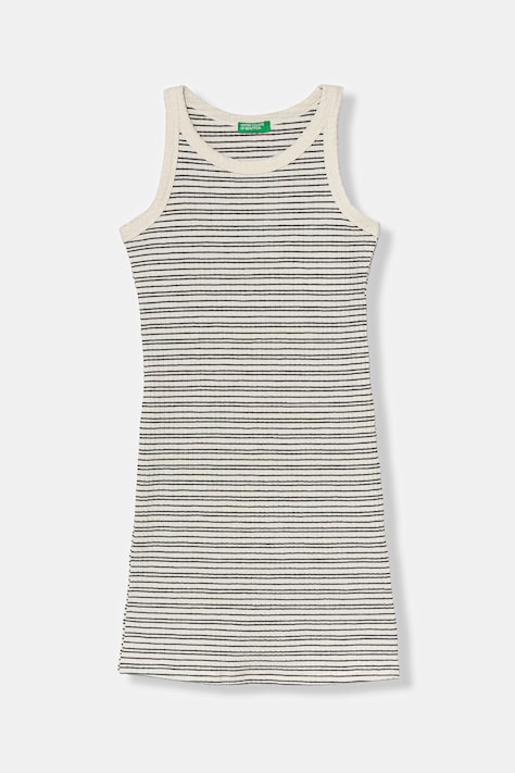 United Colors of Benetton rochie cu bumbac bej cu dungi 38DBCV019