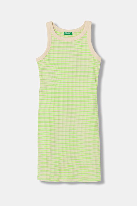 United Colors of Benetton rochie cu bumbac galbenă cu dungi 38DBCV019