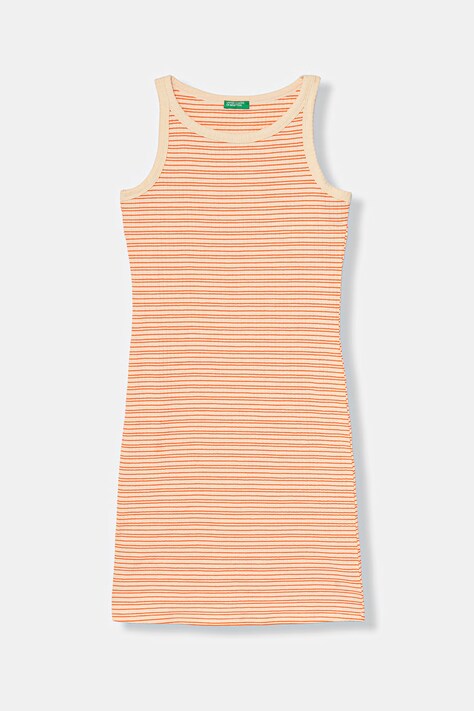 United Colors of Benetton sukienka z bawełną pomarańczowa w paski 38DBCV019