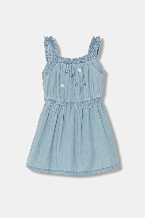 United Colors of Benetton šaty s rozšíreným strihom rifľové modré s efektom prania 4DHJGV02W