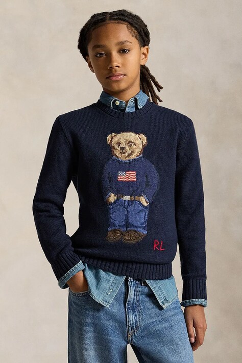 Polo Ralph Lauren sweter bawełniany dziecięcy kolor granatowy ciepły 323668286002