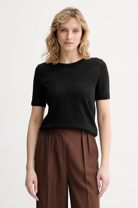 Weekend Max Mara t-shirt damski lniany PANCONE czarny 2615361042600