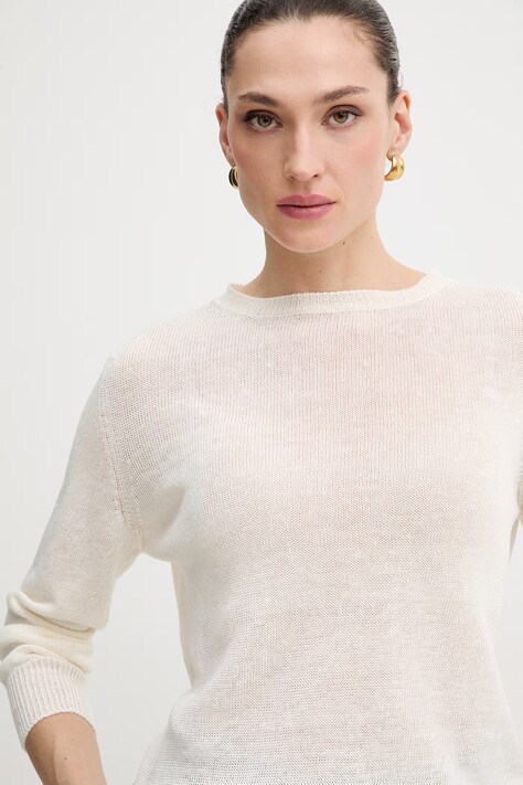 Weekend Max Mara sweter lniany ATZECO damski kolor beżowy lekki 2615361132600