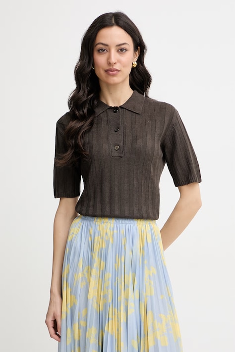 MM by Max Mara πλεκτό μπλουζάκι πόλο γυναικείο λινό RIVETTO καφέ 2616361018600