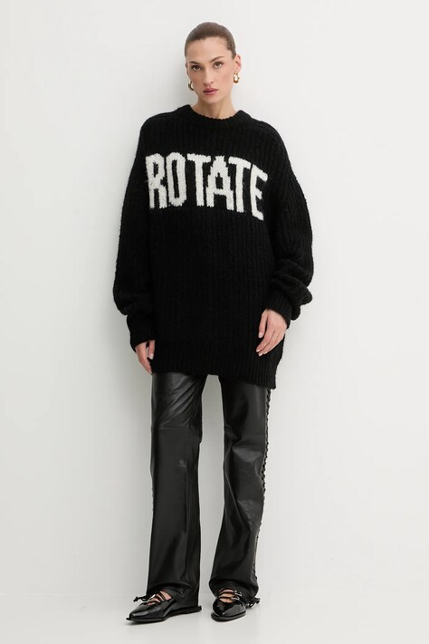 Rotate sweter z dodatkiem wełny damski kolor czarny ciepły 114910100