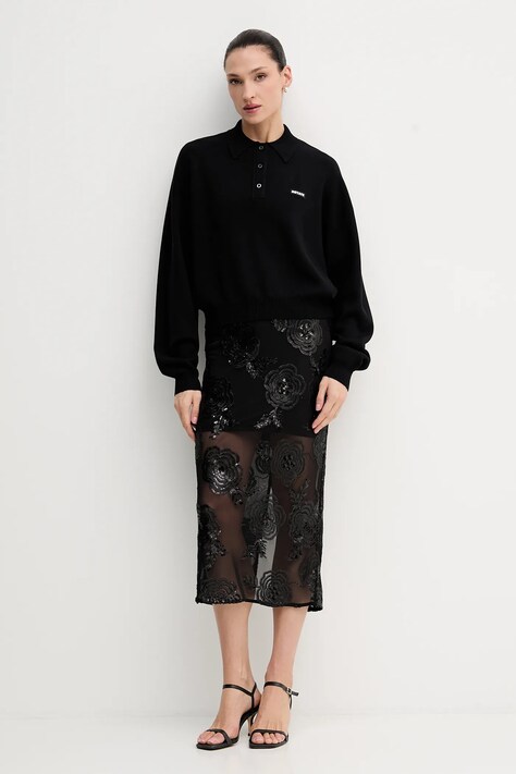 Rotate sweter z dodatkiem wełny kolor czarny lekki 115137100