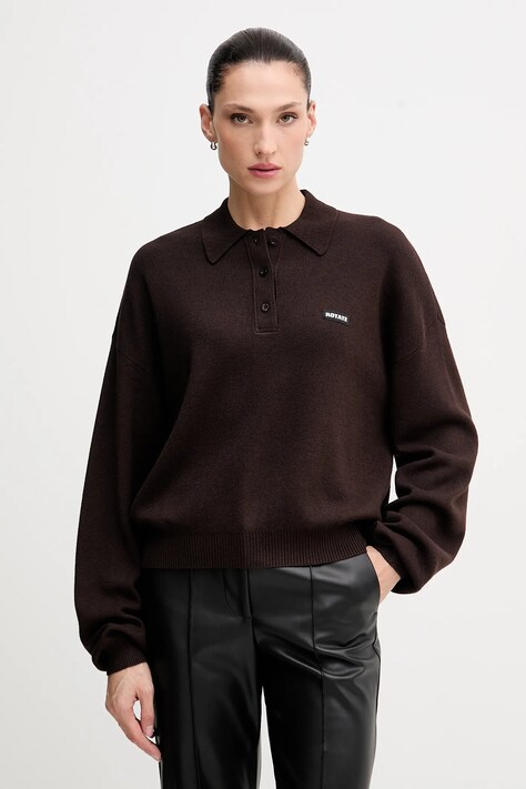 Rotate sweter z dodatkiem wełny damski kolor brązowy lekki 1151371667