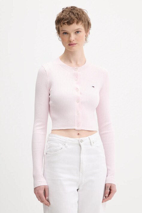 Tommy Jeans kardigan dziecięcy damski kolor różowy lekki DW0DW22023