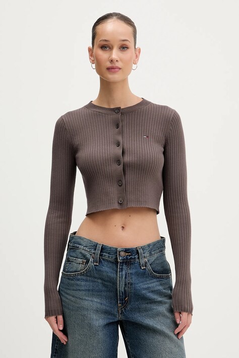 Tommy Jeans kardigan dziecięcy damski kolor brązowy lekki DW0DW22023