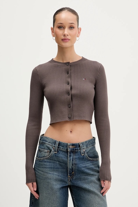 Tommy Jeans cardigan copii culoarea maro, light, DW0DW22023