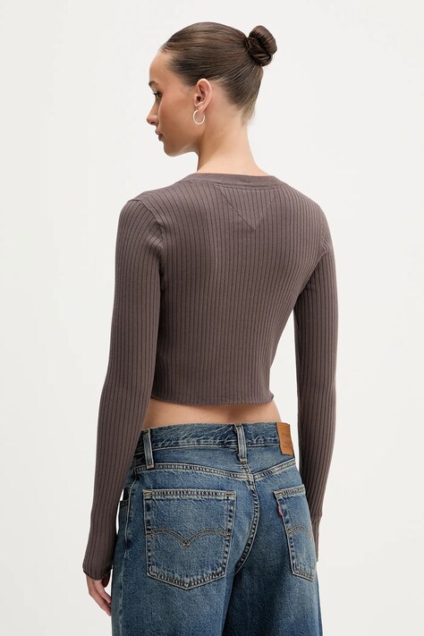 Tommy Jeans kardigan dziecięcy damski kolor brązowy lekki DW0DW22023