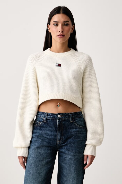 Tommy Jeans Sweter damski z dodatkiem wełny beżowy DW0DW22024