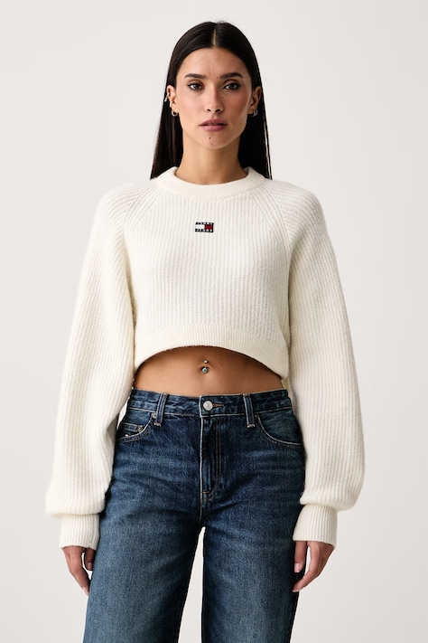 Tommy Jeans Sweter damski z dodatkiem wełny beżowy DW0DW22024